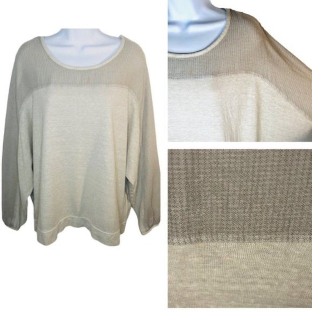 Wrap London Dolman Top Long Sleeve Contrast Cotton Hemp Cream Tan 6